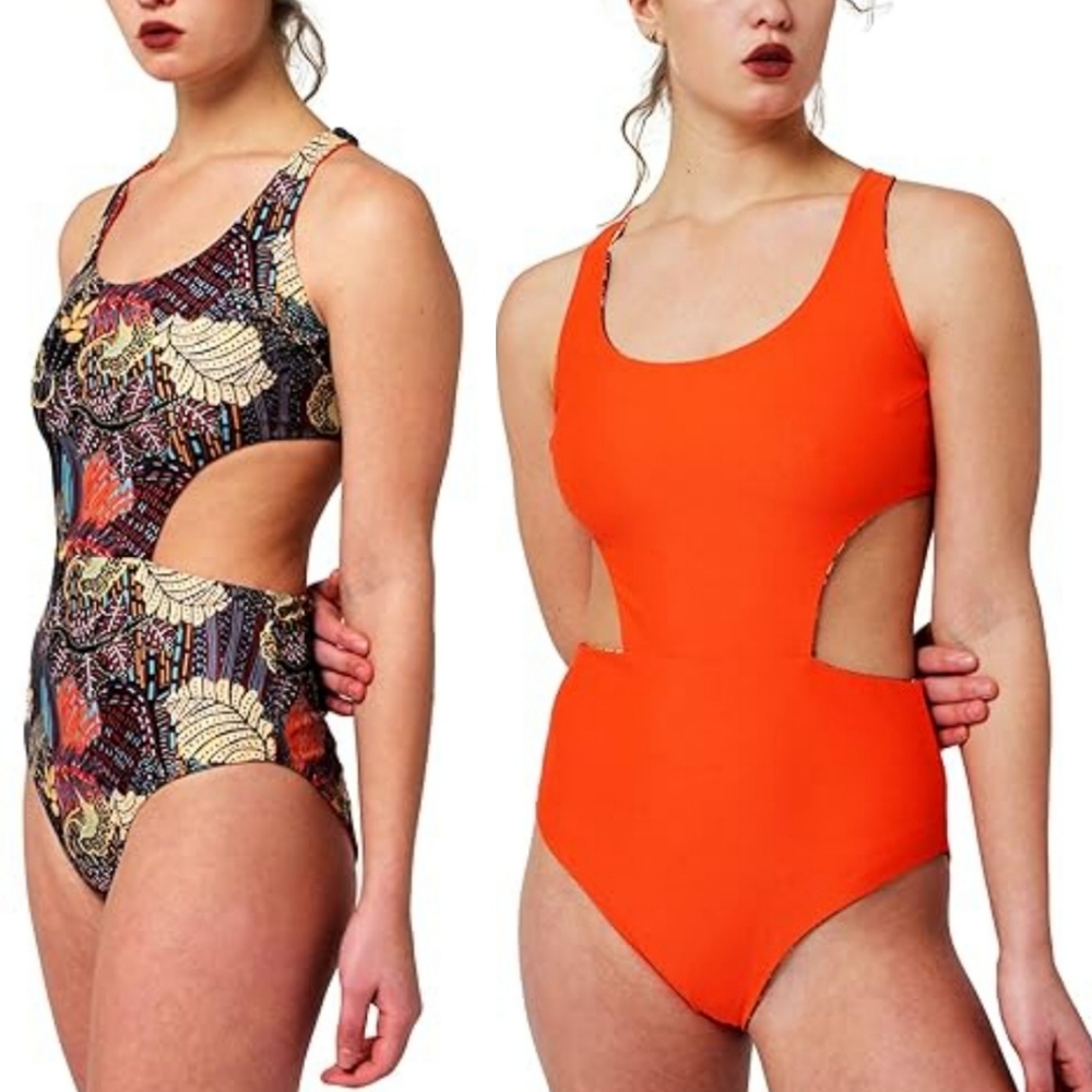 VIGOSS One Piece Swimsuit Reversible Over The Shoulder X-Back Monokini